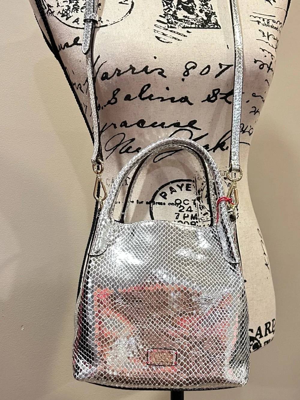Frances Valentine Teeny Sweet Pea Snakeskin Embossed Metallic Leather Handbag_10